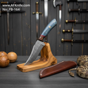 Fixed Blad Damascus Steel 1095 + Rose Wood Handle + Leather Sheath + 57-59 HRC - Clip Point Style No: FB-164