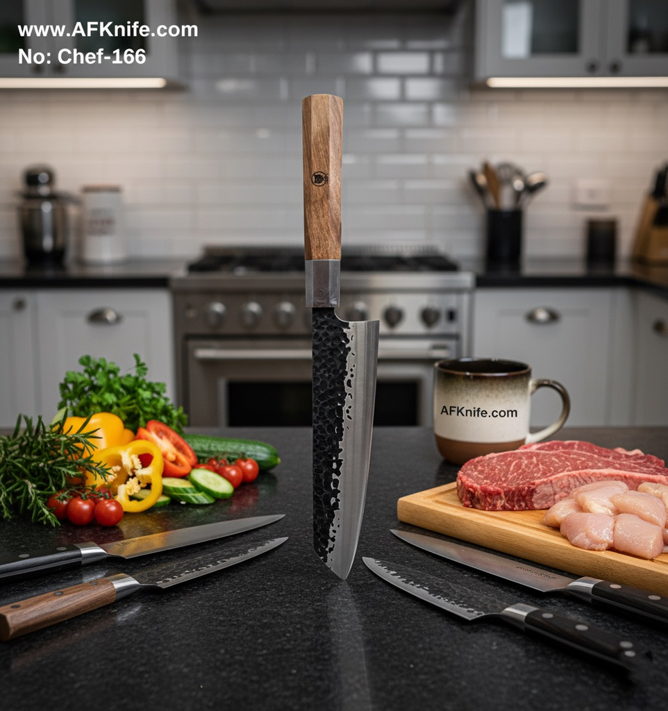 [166] Chef's (kitchen) Carbon Steel 1095 + Wood Handle + 58-59 HRC - ( Kiritsuke Style ) No: Chef-166