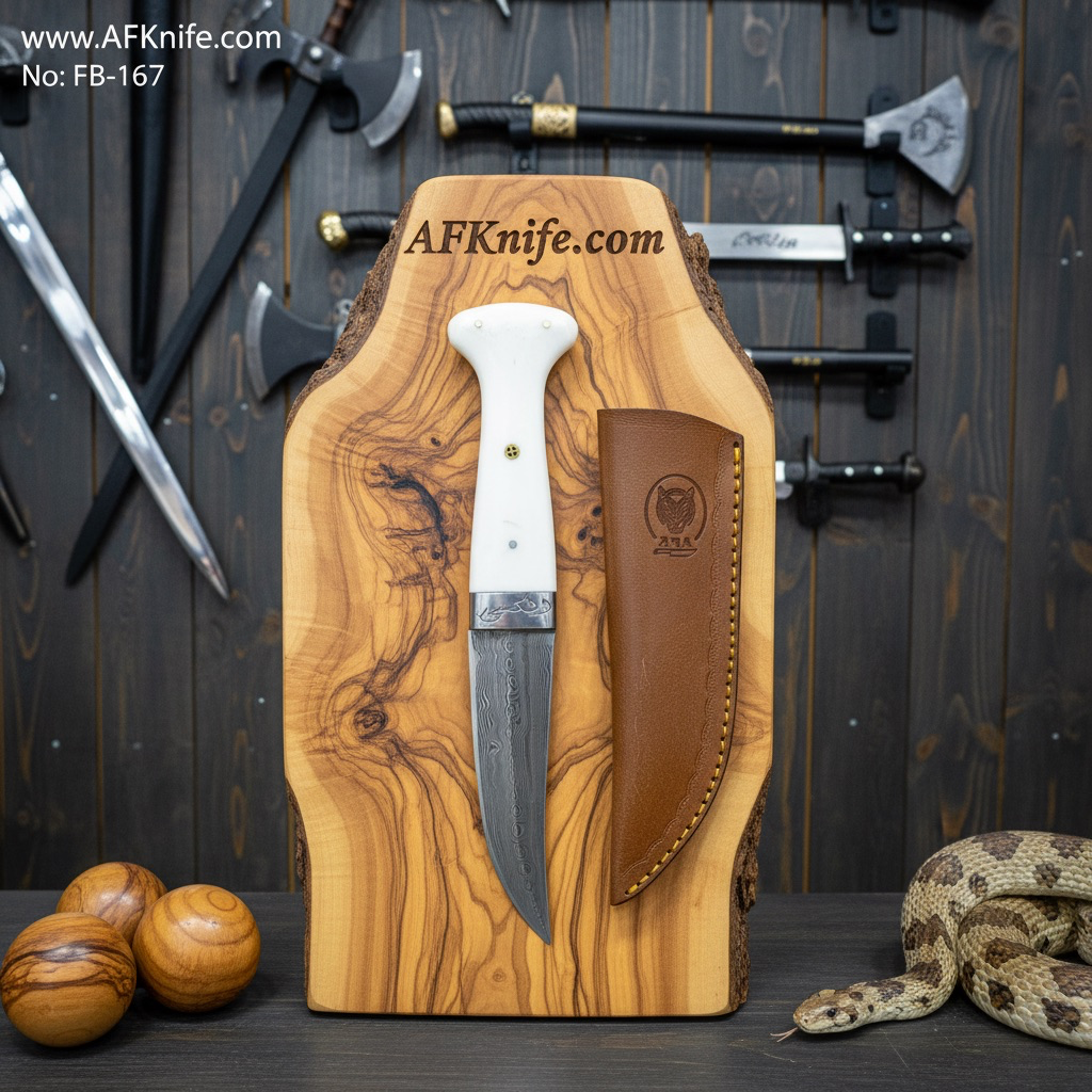 Fixed Blad Dagger Double Edge - Damascus Steel 1095 + Camel Bone Handle + Leather Sheath + 57-59 HRC - Dagger Style No: FB-167