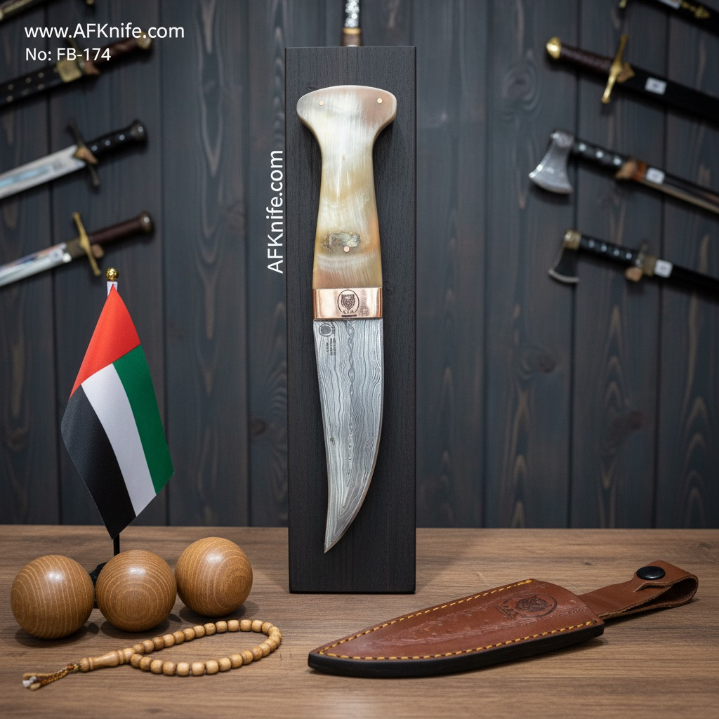 Fixed Blad Dagger Double Edge - Damascus Steel 1095 + Buffalo Horn w/ Copper Handle + Leather Sheath + 57-59 HRC Dagger Style No: FB-174