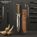 Fixed Blad Dagger Knife - Carbon Steel 1095 + Oak Wood w/ Steel Guard Handle + Leather Sheath + 58-59 HRC - DAGGER Style No: FB-177