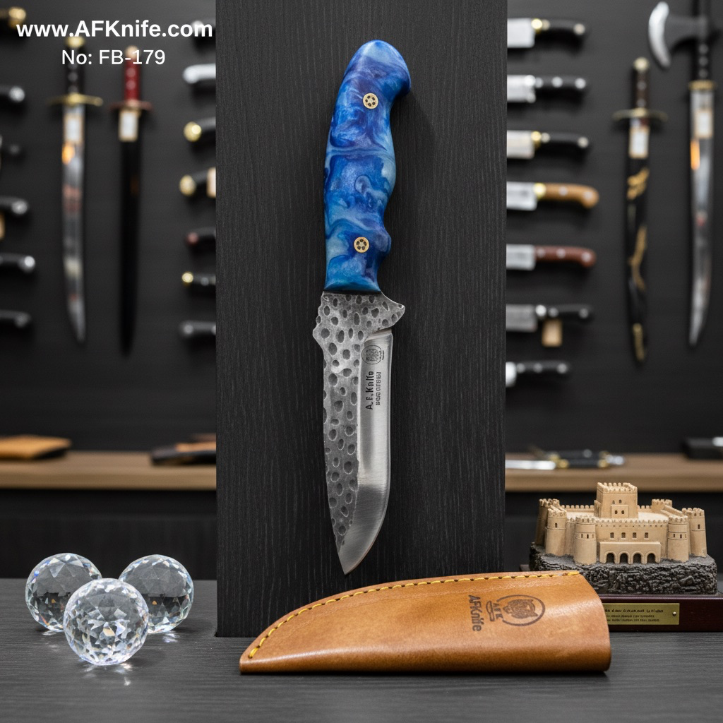 Fixed Blad Carbon Steel 1088 + Epoxy Handle + Leather Sheath + 57-58 HRC - Drop Point Style No: FB-179