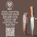 Fixed Blad Bowie Knife - Stainless Steel 440-C + Rose Wood Handle w/ Steel Guard + Leather Sheath + 58-60 HRC - Bowie Style No: FB-189