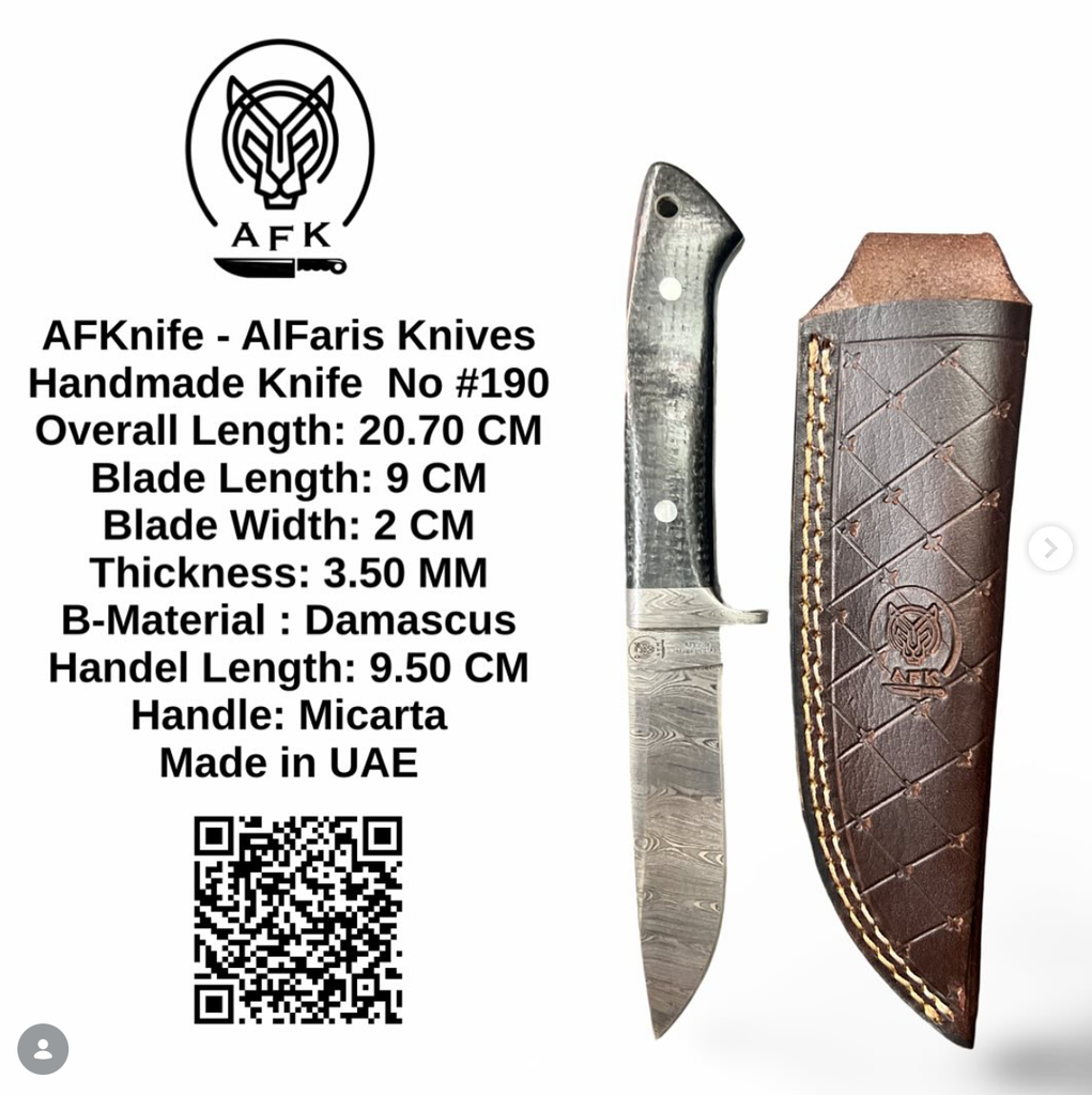 Fixed Blad Damascus Steel 1095 + Micarta Handle + Leather Sheath + 58-59 HRC - Straight Back Style No: FB-190