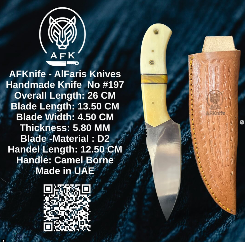 Fixed Blad Drop Point D2 Steel & Camel Bon Knife #197