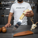 Fixed Blad D2 Tool Steel + Camel Bon w/ G10 Handle + Leather Sheath + 58+60 HRC - Drop Point Style No: FB-197