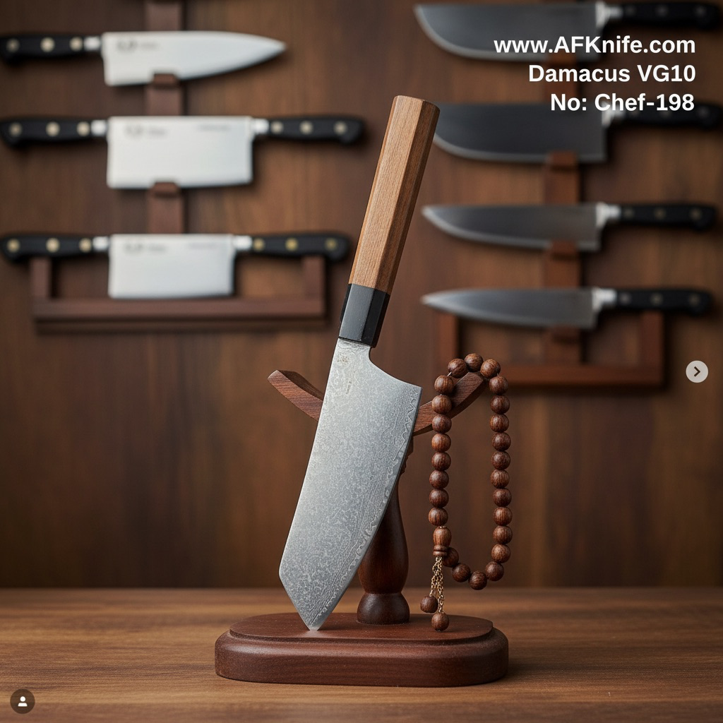 Chef's (kitchen) Damascus VG10 + Wood Handle + 58-60 HRC - ( Bunka Style ) No: Chef-198