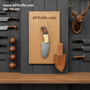 Fixed Blad Damascus Steel 1095 + Camel Bone & Rose Wood Handle + Leather Sheath + 58-59 HRC - Drop Point Style No: FB-200