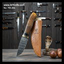 Fixed Blad + Damascus Steel 1095 + Walnut Wood w/ G10 & Copper Handle + Leather Sheath + 58-59 HRC - Straight Back Style No: FB-201