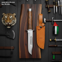Fixed Blad Bowie Knife - Carbon Steel 1095 + Rose Wood w/ Steel Handle + Leather Sheath + 58-59 HRC - Bowie Style No: FB-204