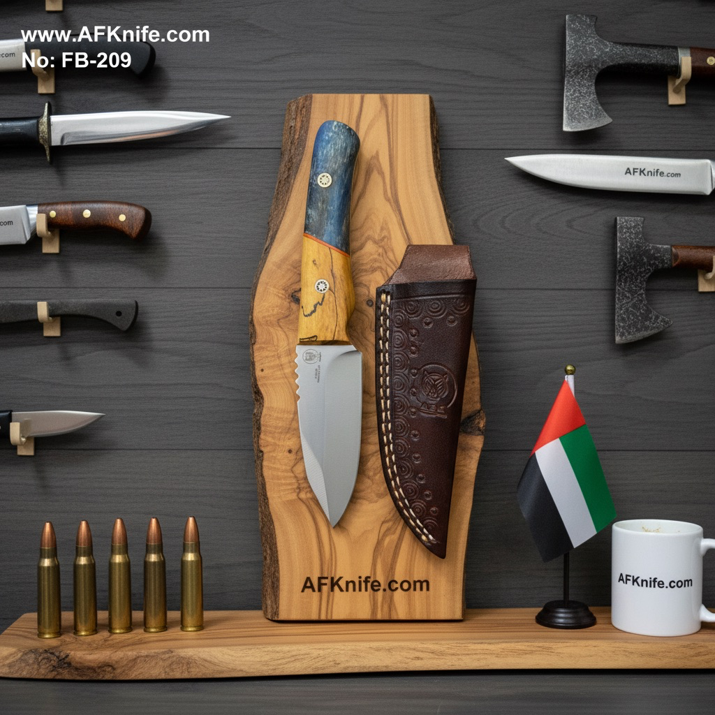 Fixed Blad Stainless Steel 440-C + Olive Wood Handle + Leather Sheath + 58-60 HRC - Drop Point Style No: FB-209