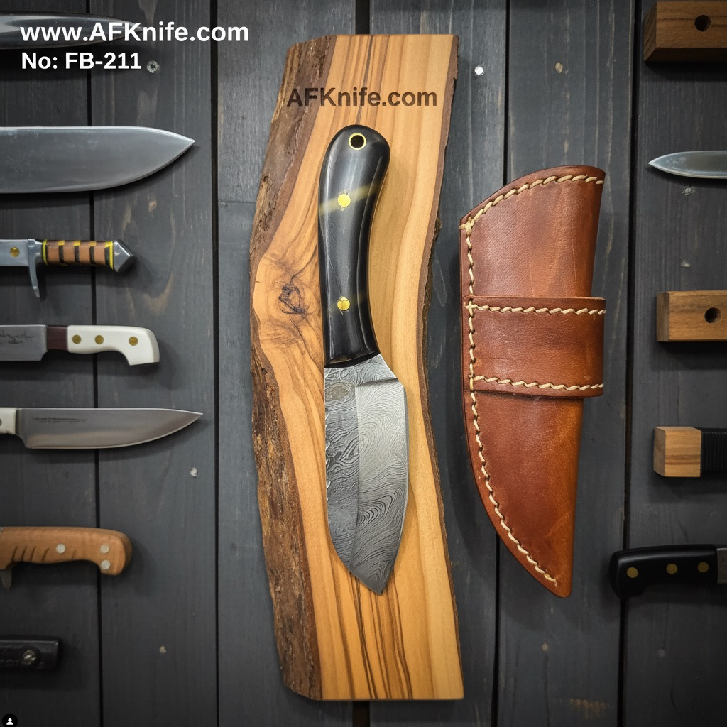Fixed Blad Damascus Steel 1095 + G10 Handle + Leather Sheath + 58-59 HRC - SheepsFoot Style No: FB-211