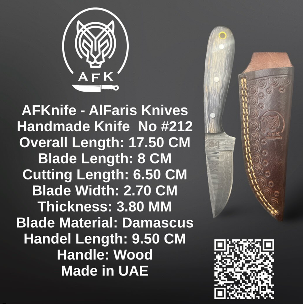 [212] Fixed Blad Drop Point Damascus 1095 Knife #212