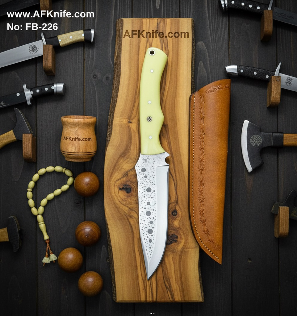 Fixed Blad Titanium Steel + G10 Handle + Leather Sheath + 57-58 HRC - Clip Point Style No: FB-226
