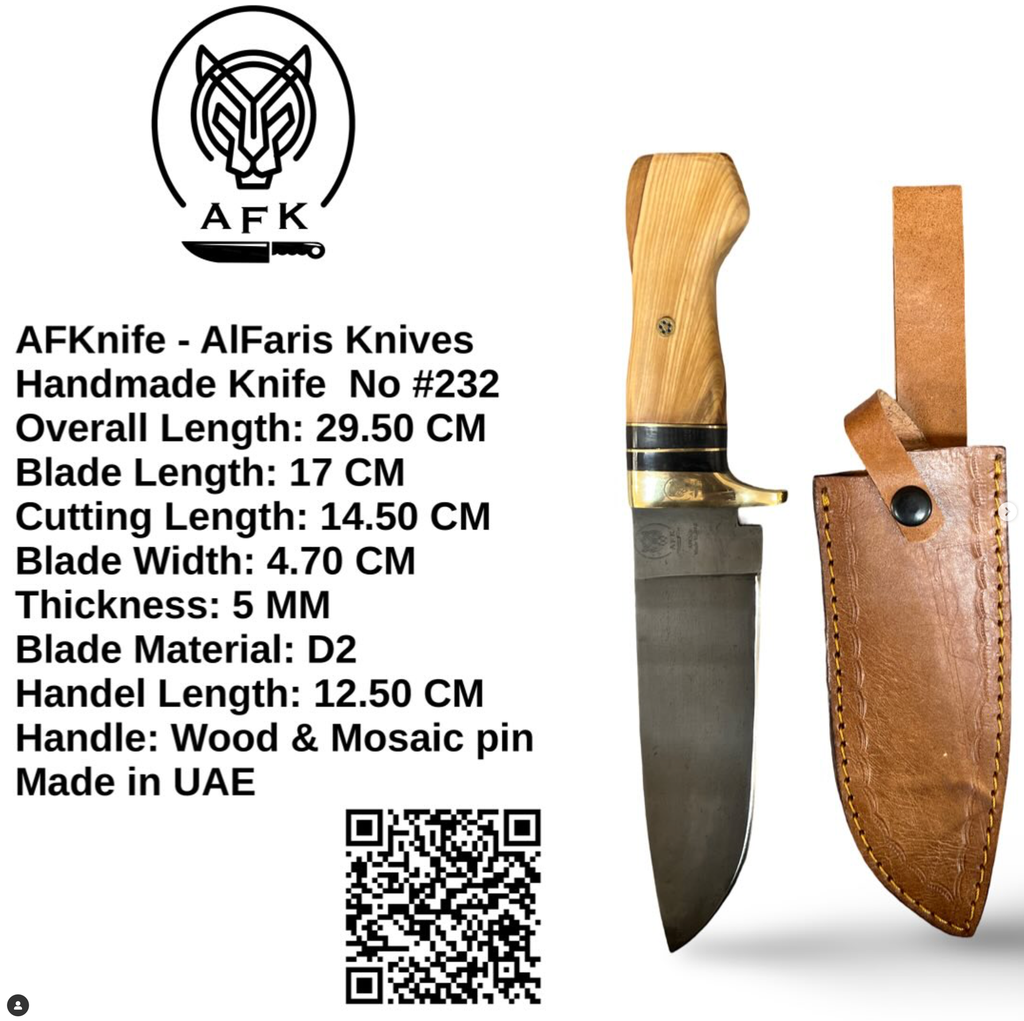 [232] Fixed Blad Drop Point D2 Steel Black Coated Knife #232