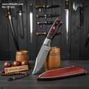 Fixed Blad Damascus Steel 1095 + Colored Wood w/ Steel Handle + Leather Sheath + 58-59 HRC - Clip Point Style No: FB-235