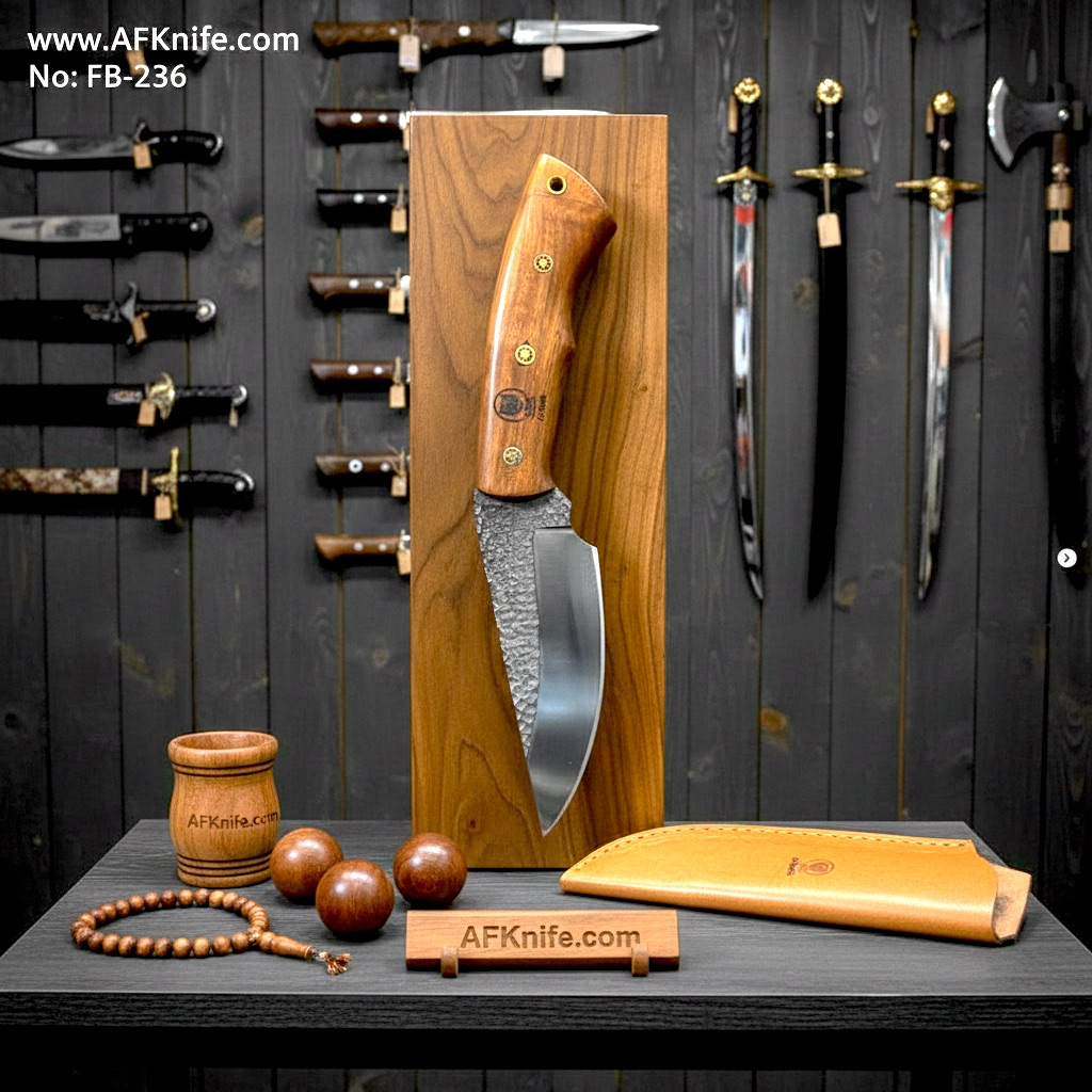 Fixed Blad Carbon Steel 1095 + Walnut Wood Handle + Leather Sheath + 58-60 HRC - Drop Point No: FB-236