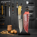 Fixed Blad Damascus Steel 1095 + Wood w/ Steel Handle + Leather Sheath + 58-59 HRC - Clip Point Style No: FB-238