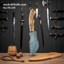 Fixed Blad Damascus Steel 1095 + Walnut Wood Handle + Leather Sheath + 58-59 HRC - TRACKER Style No: FB-239