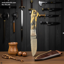 Fixed Blad Damascus Steel 1095 + Wood w/ Steel Handle + Leather Sheath + 58-59 HRC - Drop Point Style No: FB-240