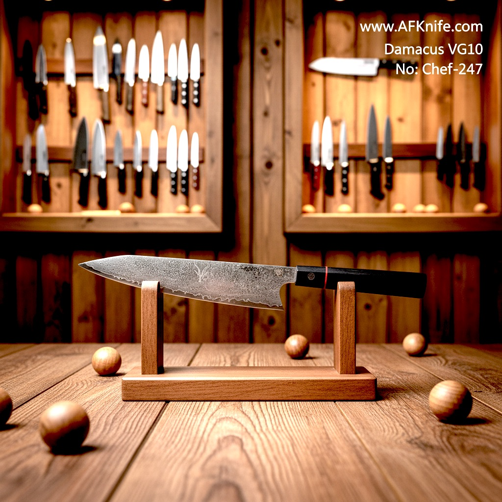 Chef's (kitchen) Damascus VG10 + Wood Handle + 58-60 HRC - ( Kiritsuke Style ) No: Chef-247