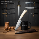 Fixed Blad Carbon Steel 1095 - Engraving on the knife blade + Camel Bone w/ Silver Brass Handle + Leather Sheath + 58-60 HRC + Drop Point Style No: FB-250