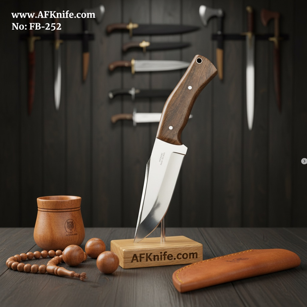 Fixed Blad Carbon Steel 1095 + Rose Wood Handle + Leather Sheath + 58-59 HRC - Clip Point Style No: FB-252