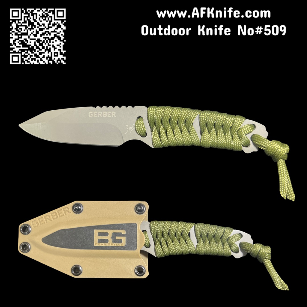 [509] Fixed Blade Gerber Bear Grylls - 5Cr15MoV Steel - Green Paracord Wrapped on Handle & Kydex Sheath Knife #509