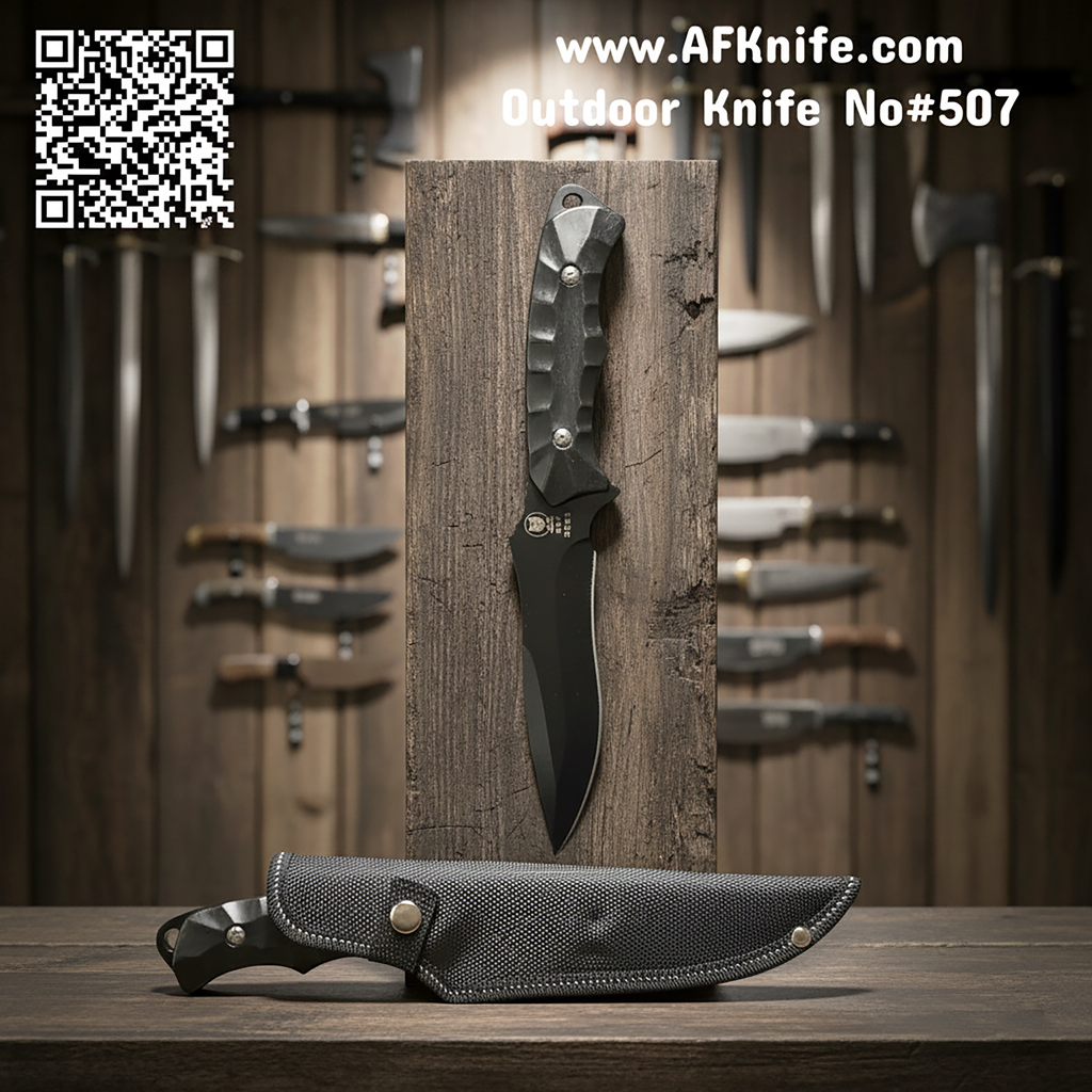 Fixed Blade DC53 Stainless Steel ( Black Coating ) + G10  Handle +Leather Sheath + 59-60 HRC - Drop Point Style No: FB-507