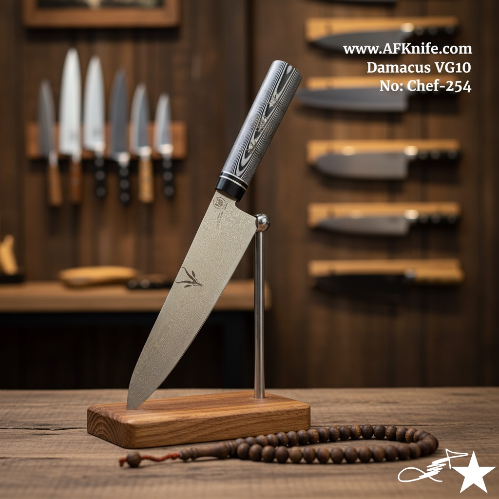 Chef's (kitchen) Damascus VG10 + Wood Handle + 58-60 HRC - ( Gyuto Style ) No: Chef-012 ( 254 )