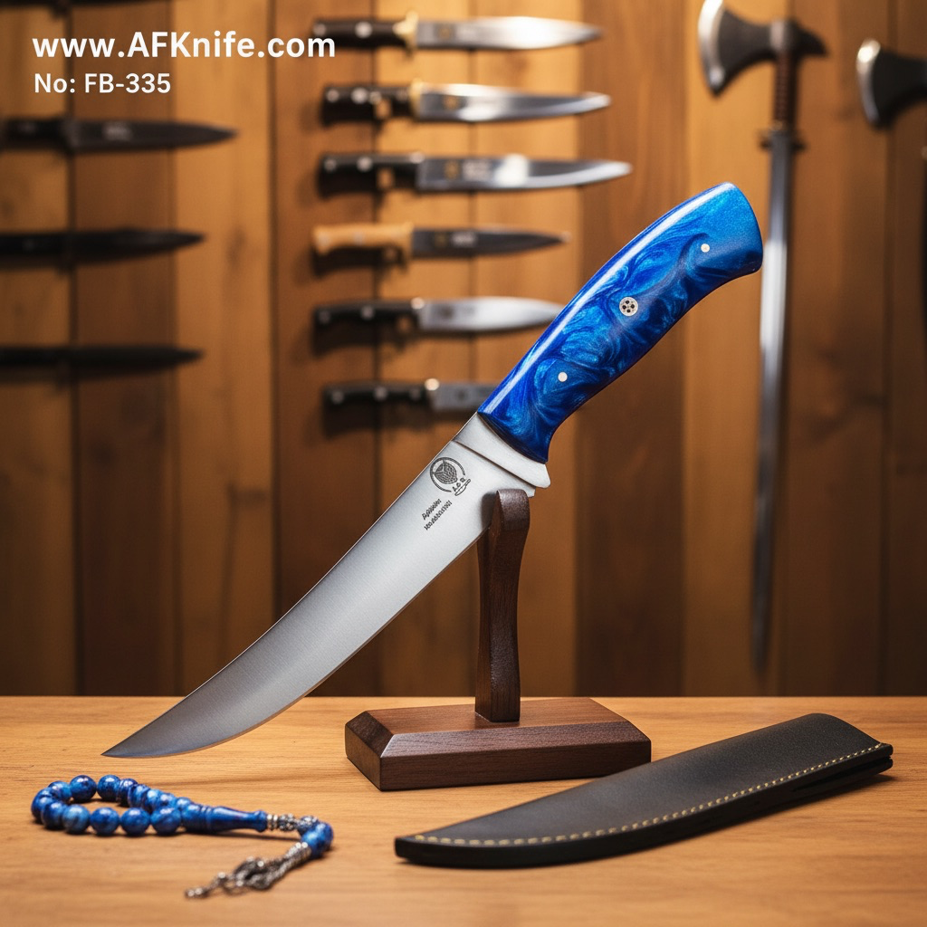 Fixed Blad Damascus VG10 / VG10 Stainless Steel W/ a Titanium Coating + G10 Handle + Leather Sheath + 58-59 HRC Persian Style No: FB-335