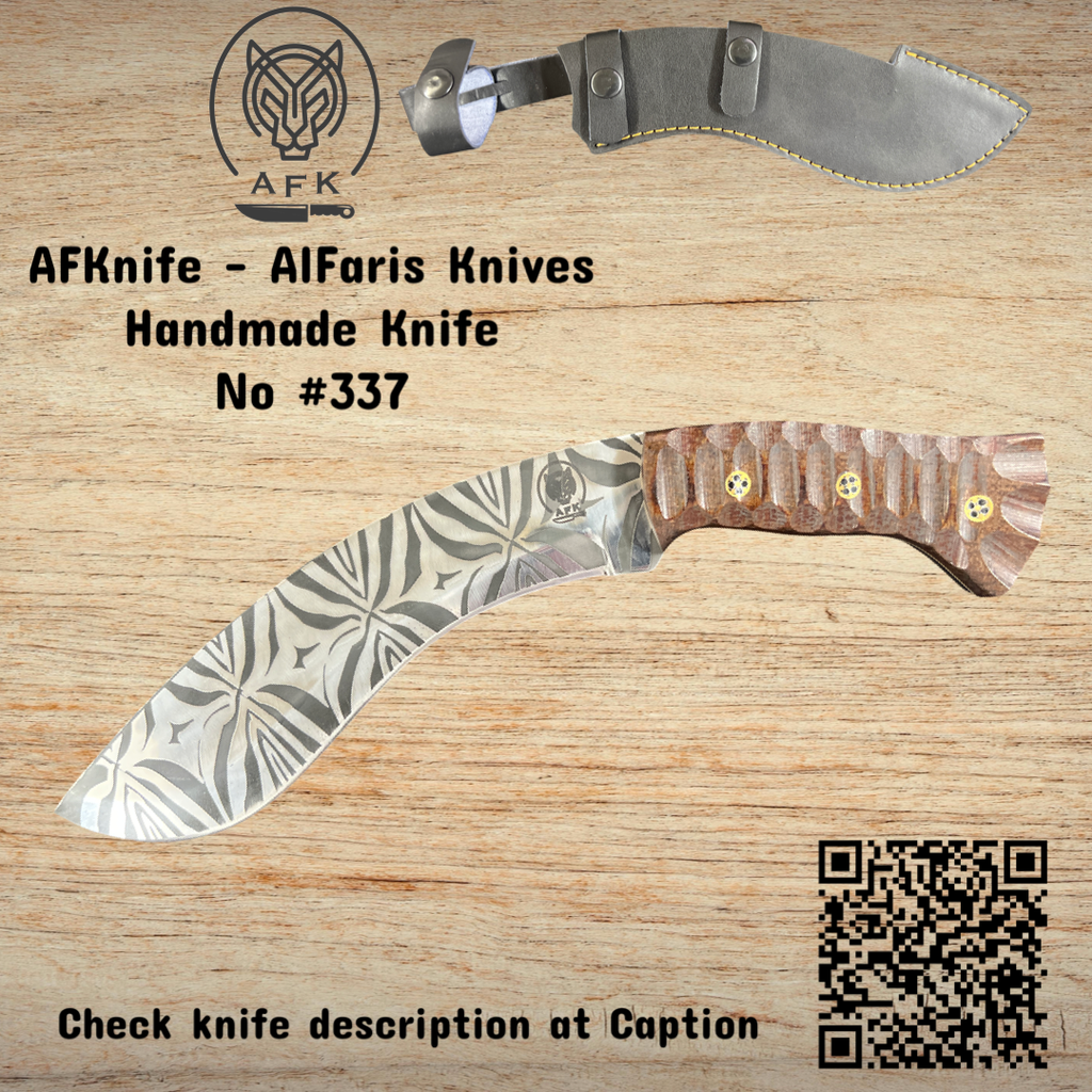 [Kuk337] Fixed Blade Carbon Steel 1095 Mosaic Pattern Kukri Knife #Kuk337