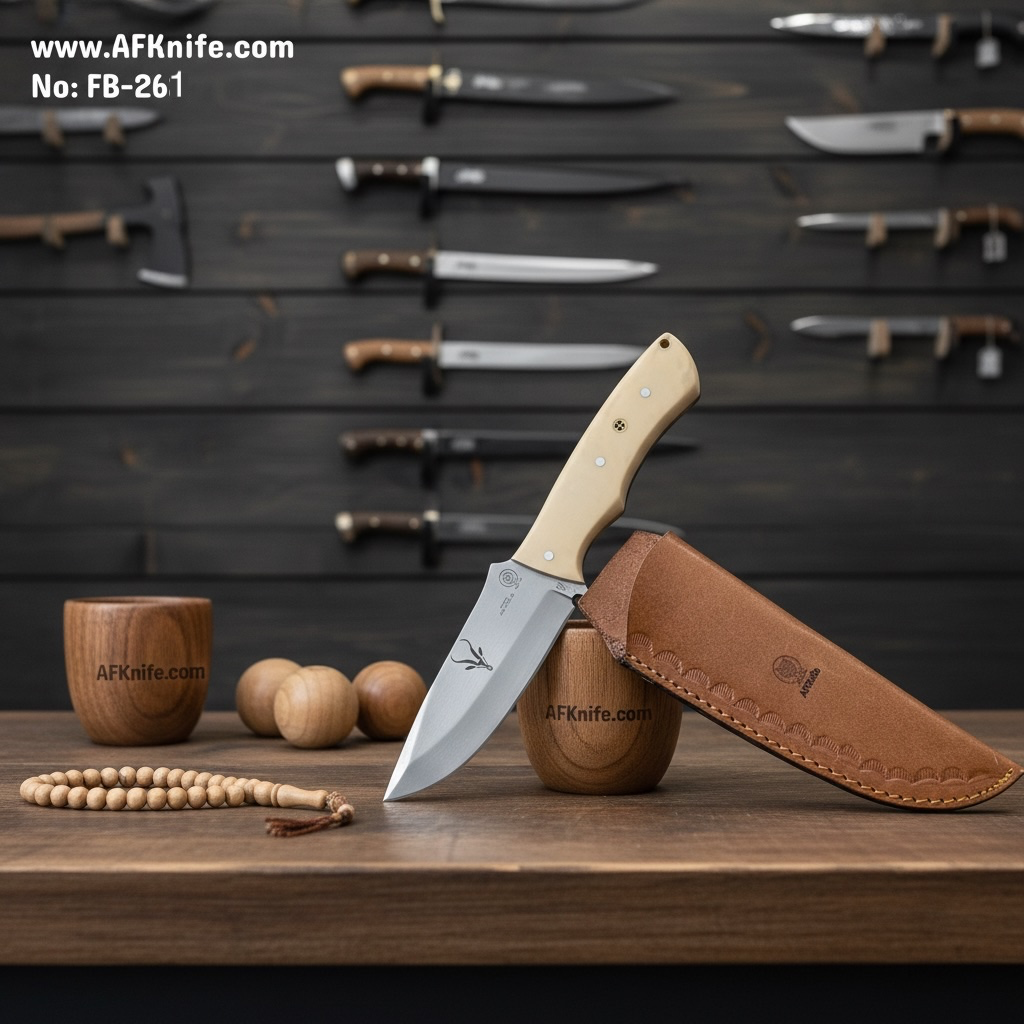 Fixed Blad Titanium Steel + G10 Handle + Leather Sheath + 56-58 HRC - Clip Point Style No: FB-261