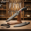 Fixed Blad BOWIE Knife - Carbon Steel 1095-San Mai + Rose Wood w/ Guard Handle + Leather Sheath + 58-60 HRC - BOWIE Style No: FB-344