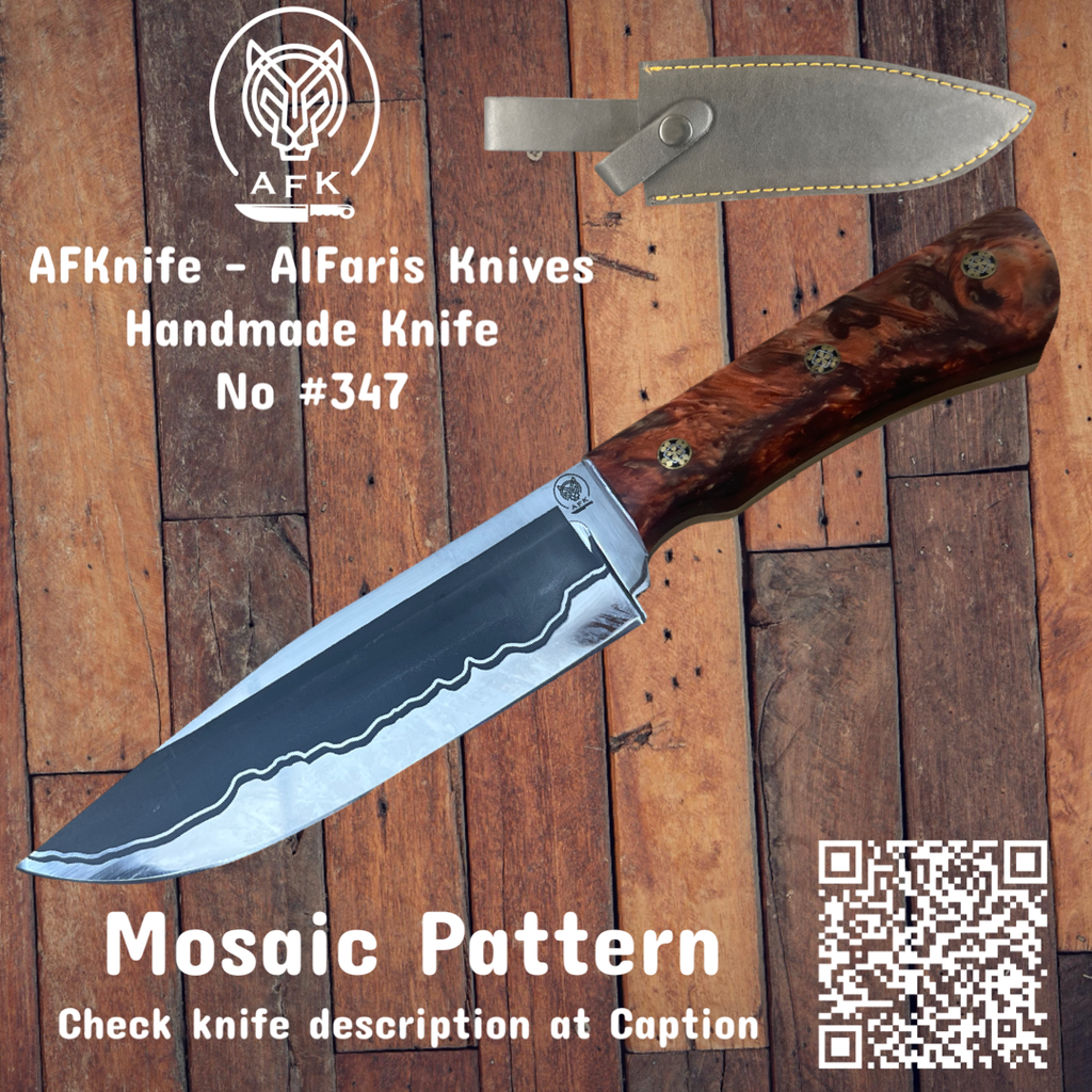 [347] Fixed Blad Drop Point Carbon Steel 1095 San Mai Pattern Knife #347