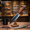 Fixed Blad Carbon Steel 1095 - San Mai Pattern + Epoxy Handle + Leather Sheath + 58-59 HRC - Drop Point No: FB-347