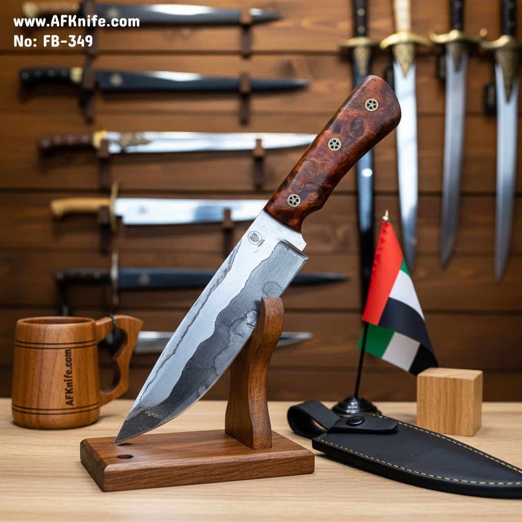 Fixed Blad Carbon Steel 1095 - San Mai + Epoxy Handle + Leather Sheath + 59-60 HRC - Drop Point Style No: FB-349