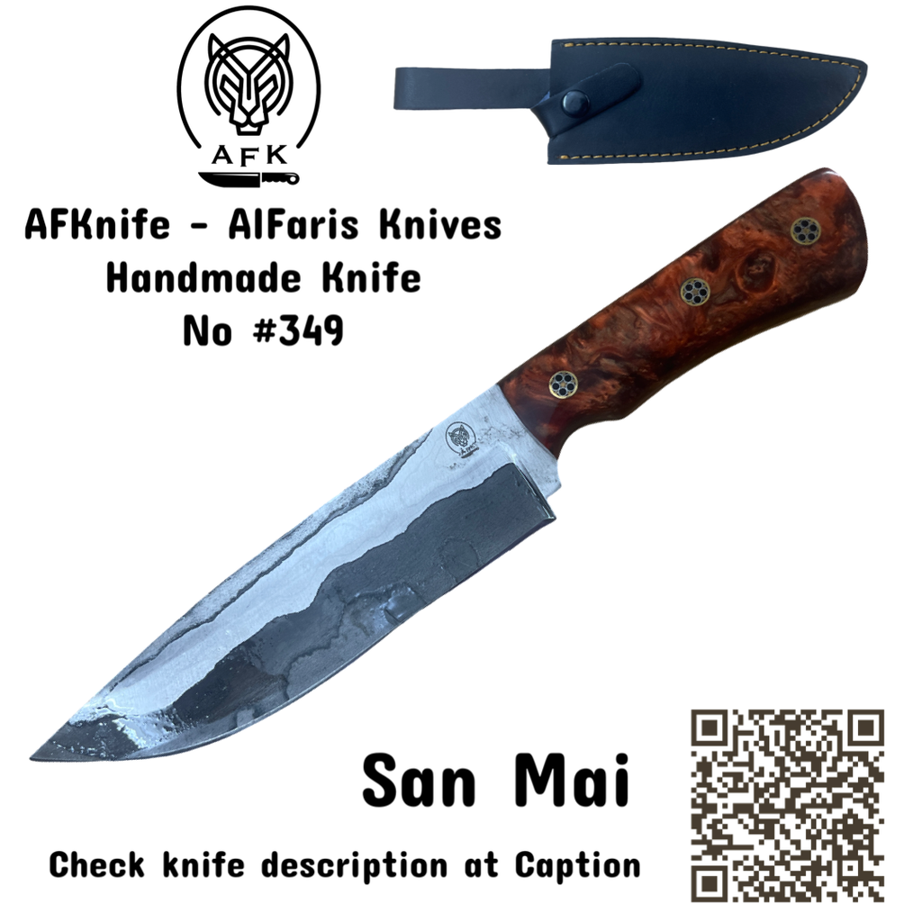 [349] Fixed Blad Drop Point Carbon Steel 1095 San Mai Knife #349