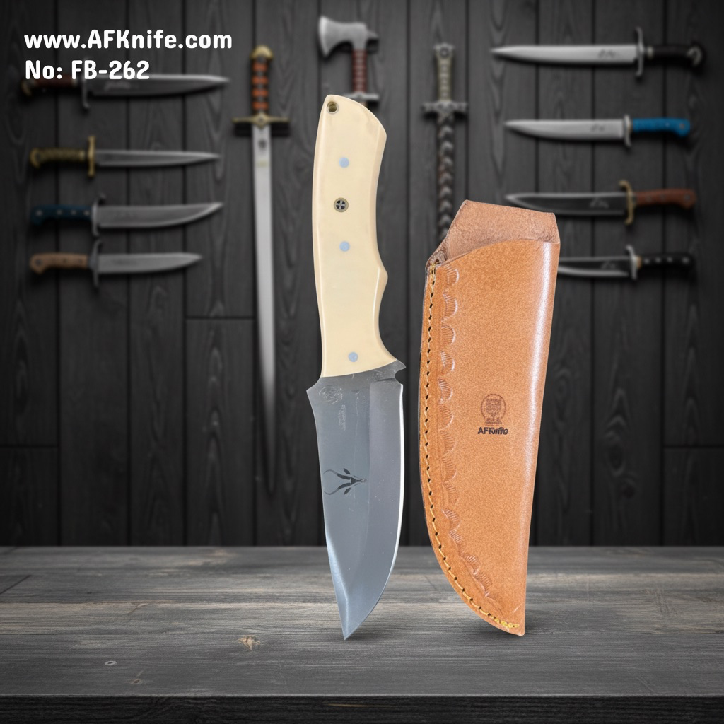 Fixed Blad Titanium Steel + G10 Handle + Leather Sheath + 56-58 HRC - Clip Point Style No: FB-262