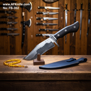 Fixed Blade Bowie Knife - Carbon Steel 1095 - San Mai + Rose Wood w/ Guard Handle + Leather Sheath + 58-60 HRC - Bowie Style No: FB-352