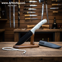 Fixed Blad Carbon Steel 1095 - Black Coated + Epoxy Handle + Leather Sheath + 58-59 HRC CLIP POINT Style No: FB-354