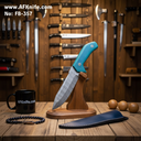 Fixed Blade Damascus Steel 1095 + Micarta Handle / Deer Horn Handle + Leather Sheath -  Drop Point Style No: FB-357