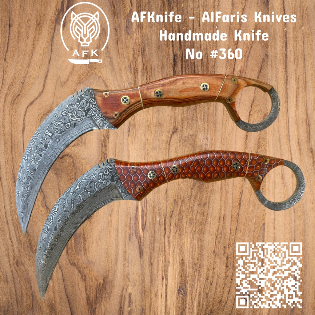 [360- Epoxy] Fixed Blade Damascus 1095 ( Karambit ) Knife #360 (Epoxy ( Honeycomb ))