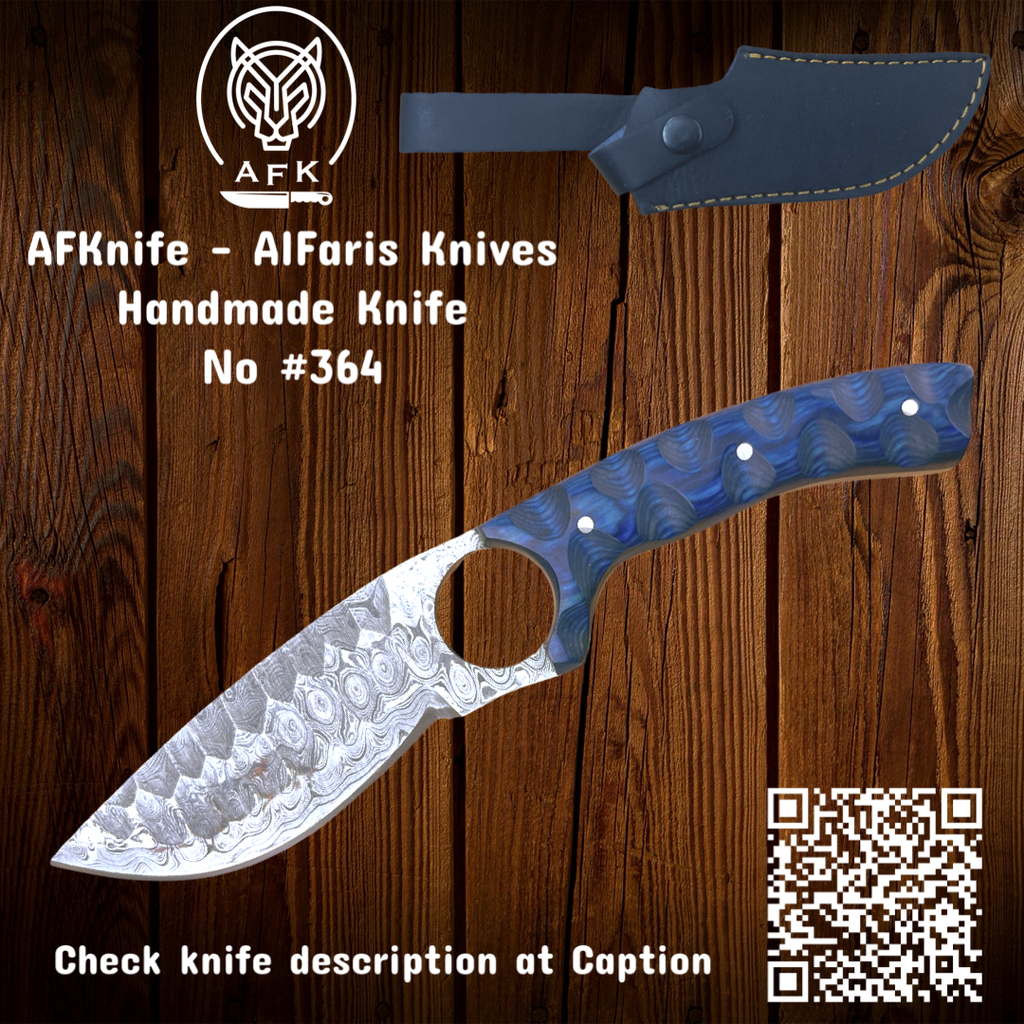 Fixed Blade Drop Point with Finger Hole ( Damascus 1095 ) Knife No: FB-364