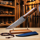 Fixed Blade Damascus Steel 1095 + Rose Wood Handle + 58-59 HRC + Leather Sheath - Trailing Point Style No: FB-371