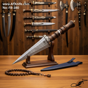 Fixed Blad Dagger Damascus Steel 1095 + Rose Wood w/ Guard Handle + Leather Sheath + 58-59 HRC - Dagger ( Double-Edge ) No: FB-380