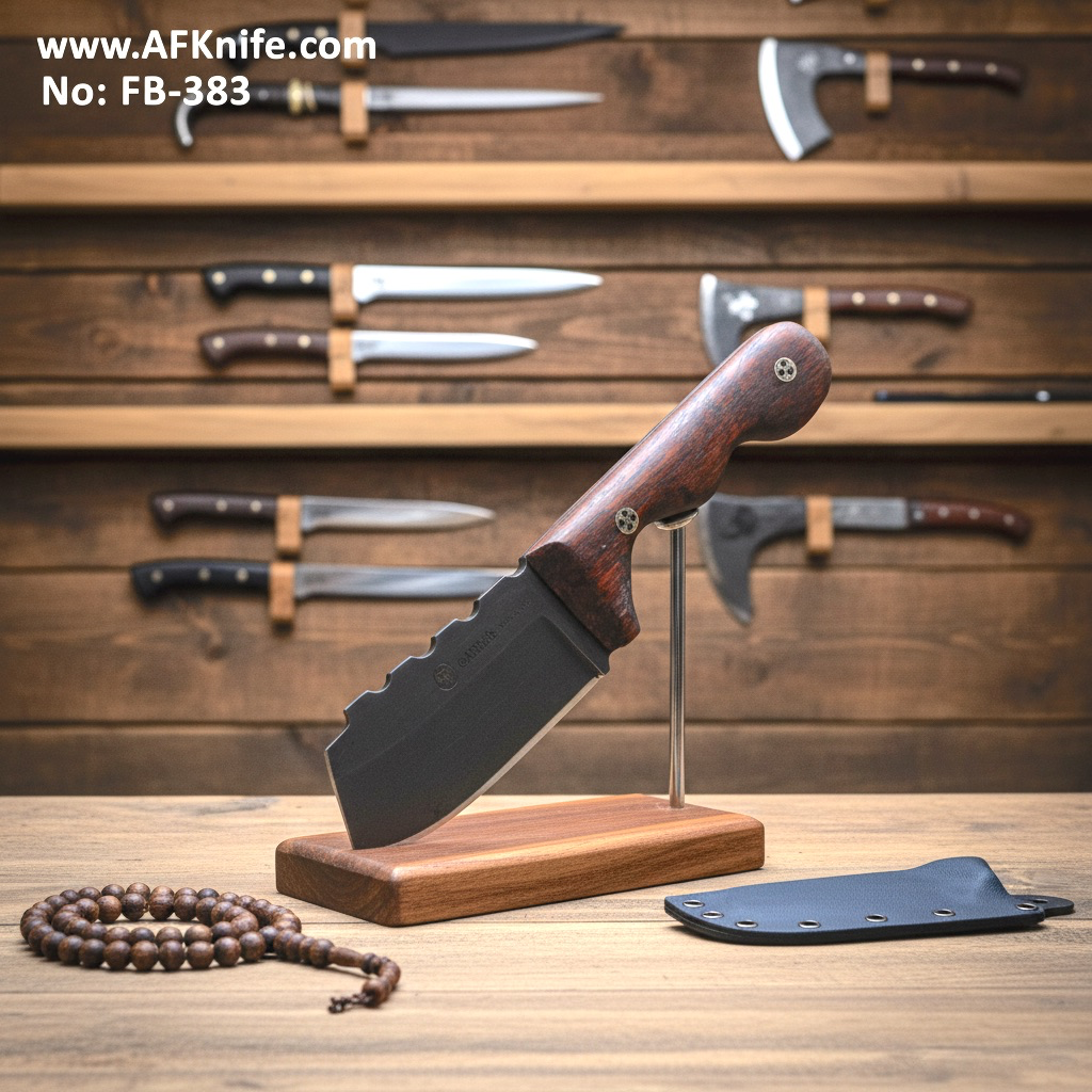 Fixed Blad Carbon Steel 1095 + Oak Wood Handle + Kydex Sheath - ( SheepFoot Style ) No: FB-383