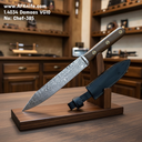 Chef's (kitchen) Damascus VG10 + Micarta Handle + Leather Sheath + 58-59 HRC ( Slicing Style ) No: Chef-385