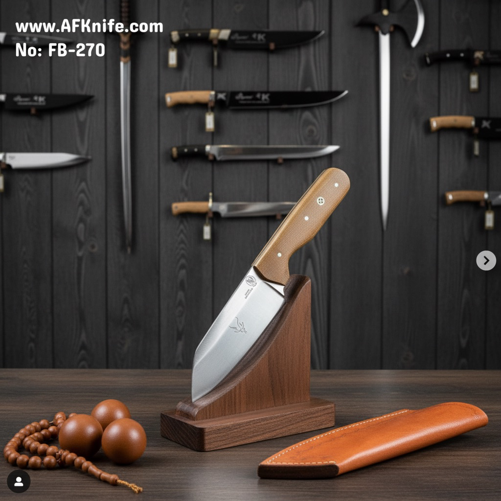 [FB-270] سكين من معدن ( التيتانيوم ) ومقبض ( ميكارتا ) وغمد ( جلد ) رقم ٢٧٠