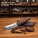 Fixed Blade J2 Stainless Steel + Micarta Handle + Leather Sheet + 54-56 HRC - Tanto Style No: FB-394